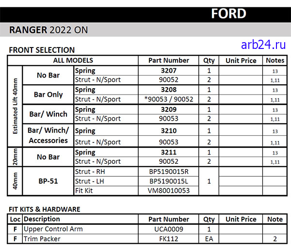 arb24 ford ranger 2022 ome suspension 0